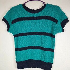 Margules green black Striped chunky Knit Short Sleeve Sweater Top Womens M